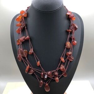 Artisan handcrafted rope draped stone/gemstone dangle bead necklace-statement